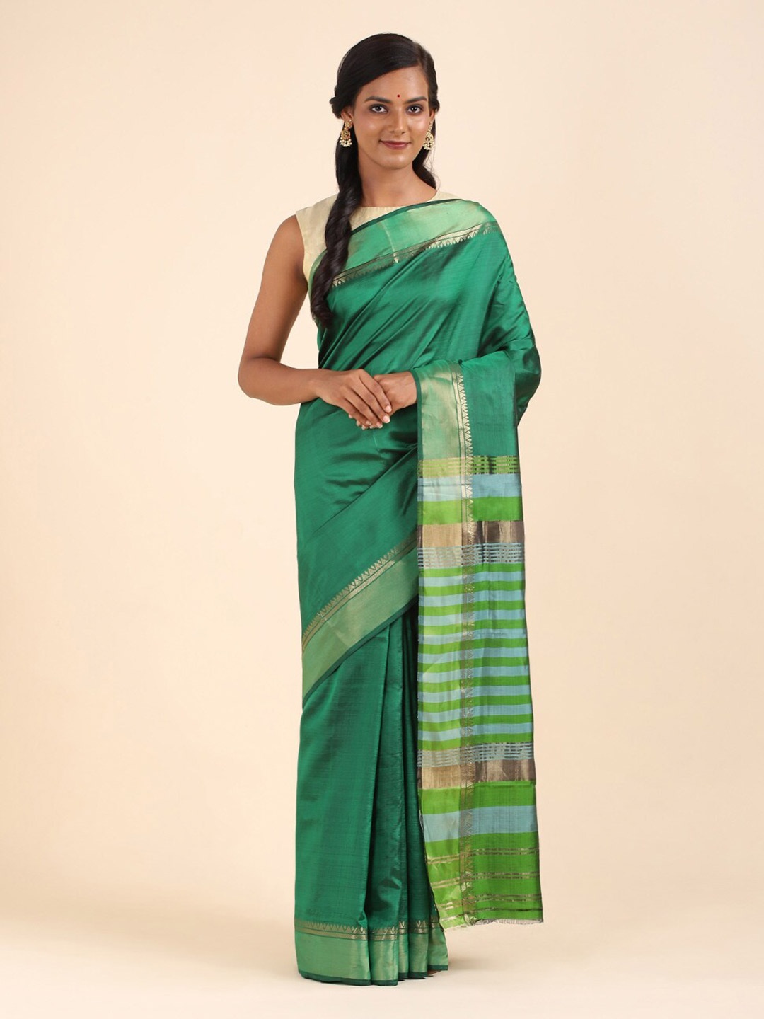 

Taneira Pink & Brown Pure Silk Saree