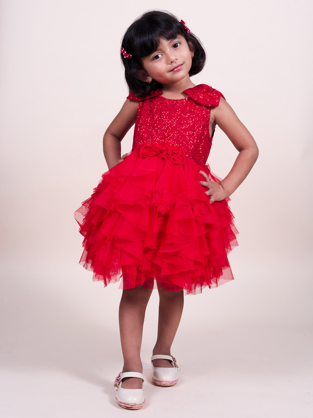 

Little Carrot Red Embellished Sequined Net Dress