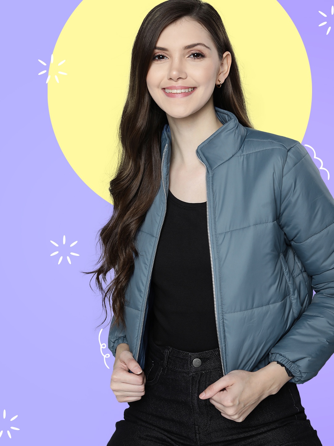 

Mast & Harbour Women Teal Blue Solid Crop Padded Jacket