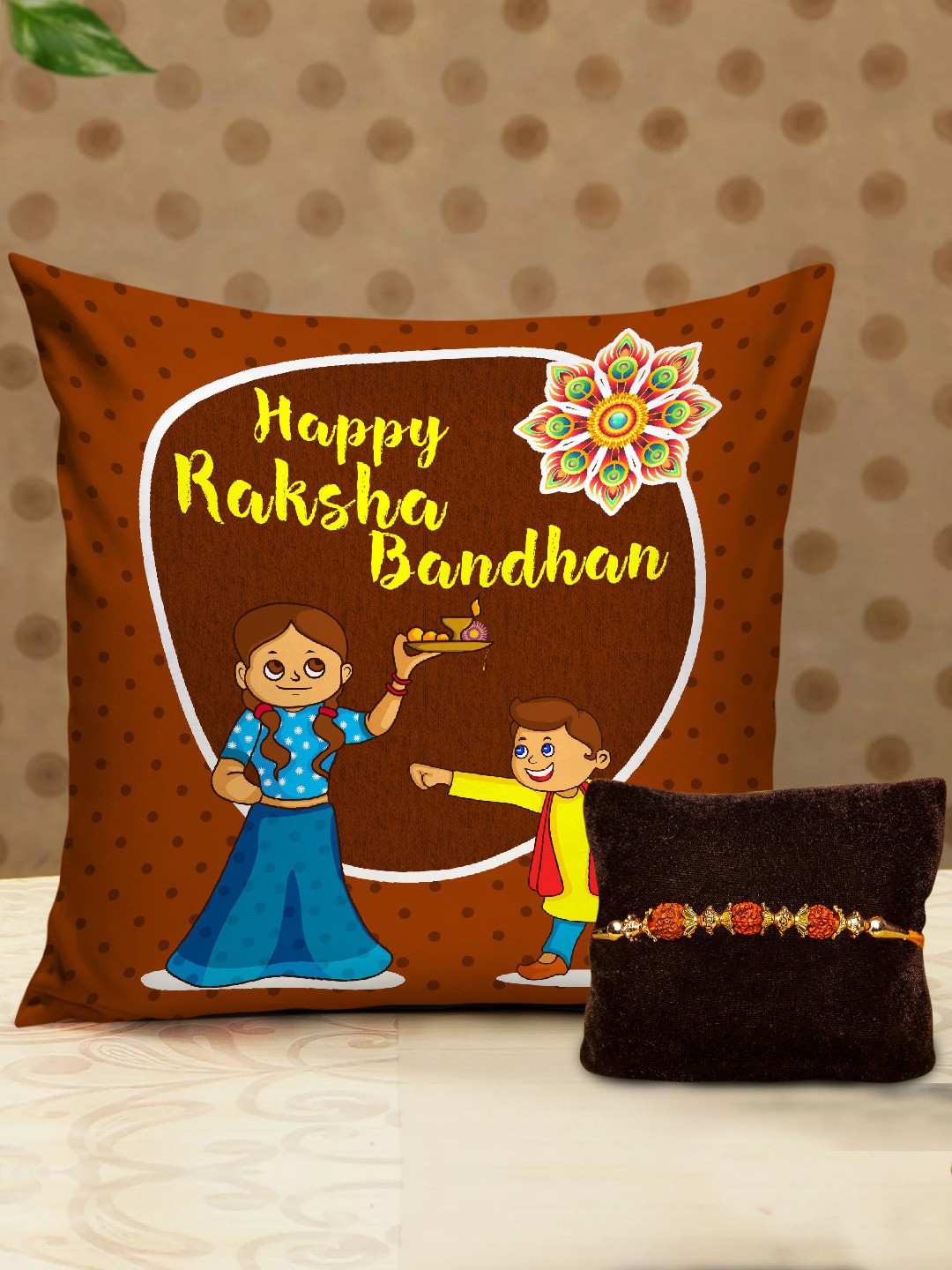 

TIED RIBBONS Kids Blue & Gold-Toned Studded Rakhi Gift Set, Red