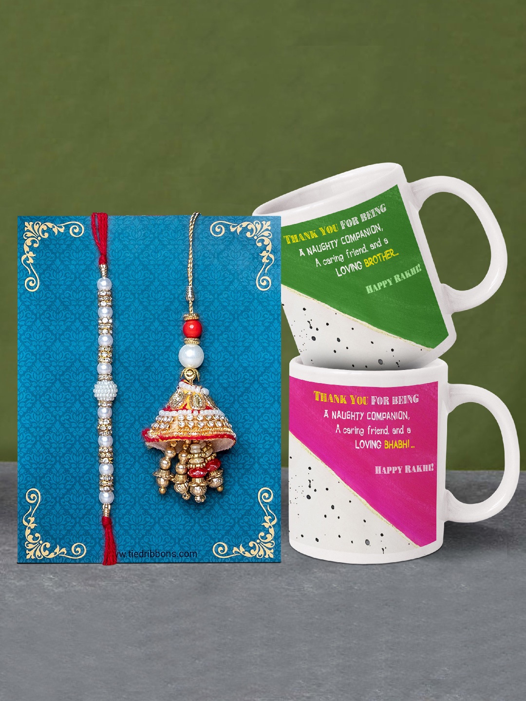 

TIED RIBBONS Adults Multicolored Set Of 2 Rakhi & Printed Coffee Mugs, Multi