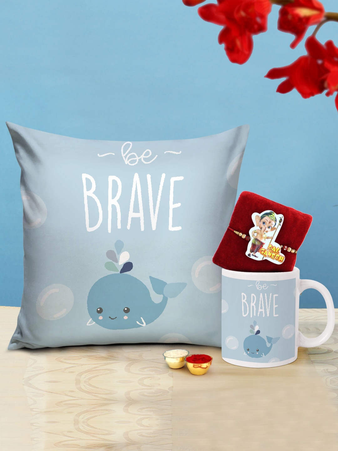 

TIED RIBBONS Kids Assorted Cartoon Rakhi with Printed Cushion & Mug combo sets