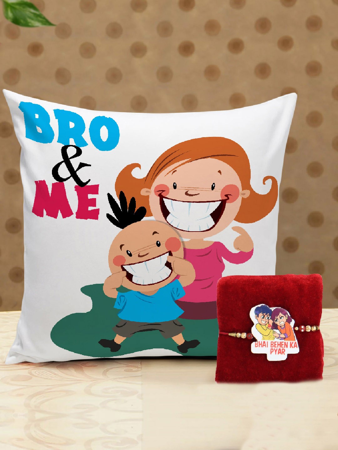 

TIED RIBBONS Multicoloured Rakhi with Printed Cushion Cover & Filler Gift combo Set, Multi