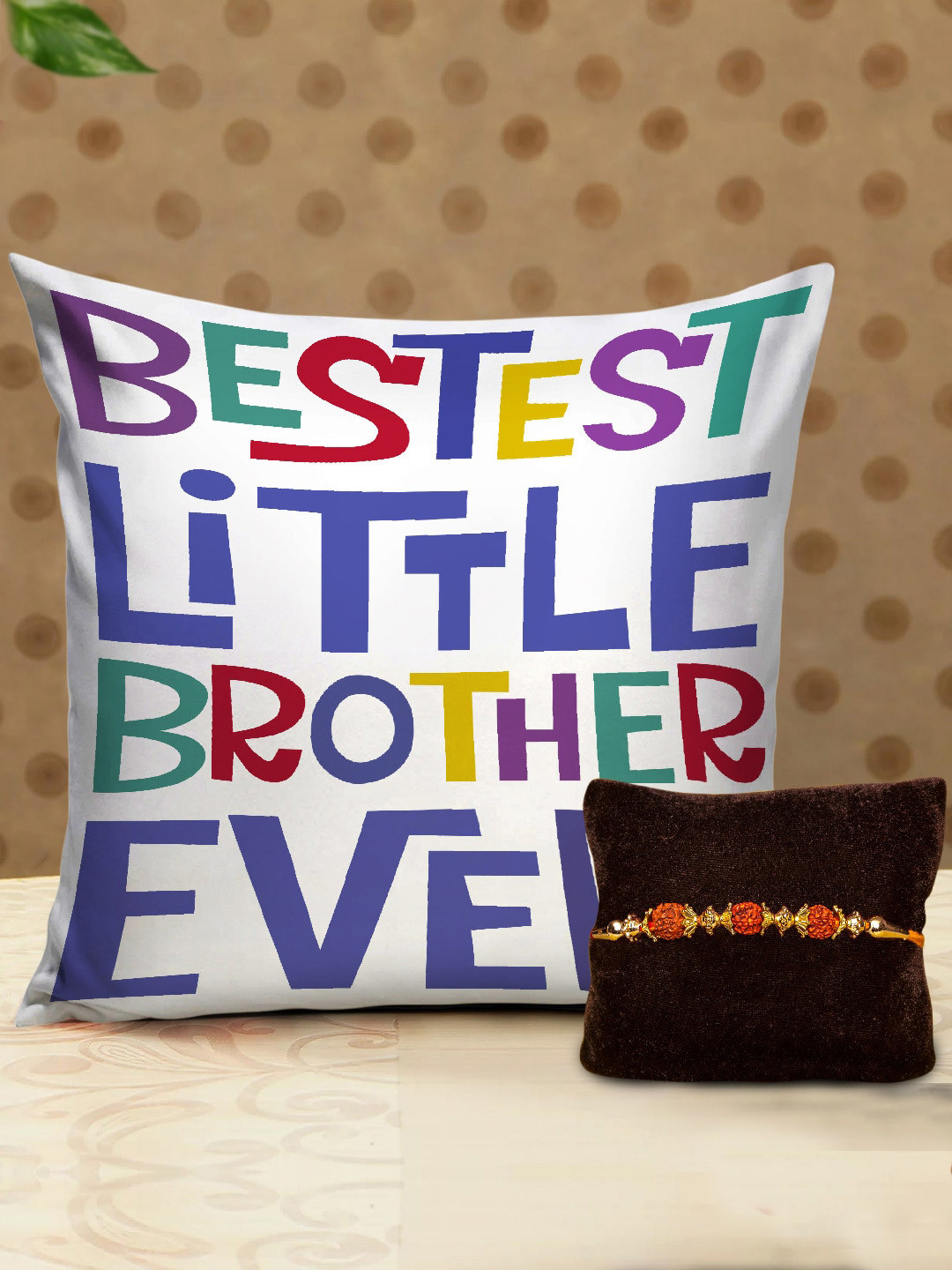 

TIED RIBBONS Kids Assorted Rakhi with Printed Cushion Cover Filler Gift Set, Multi