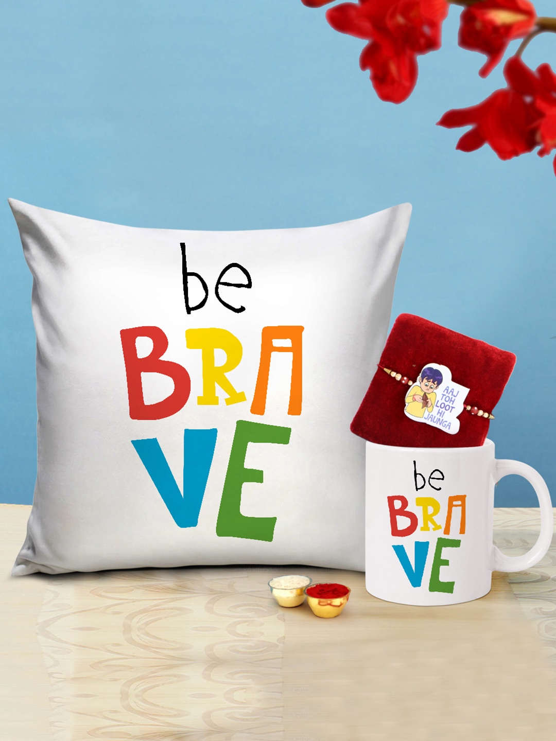 

TIED RIBBONS Kids Multicoloured Printed Cushion Coffee Mug With Rakhi Gift Set, Multi