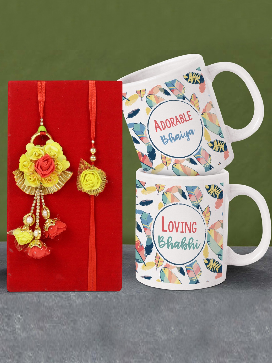 

TIED RIBBONS Bhaiya Bhabhi Lumba Rakhi Gift Set, Red