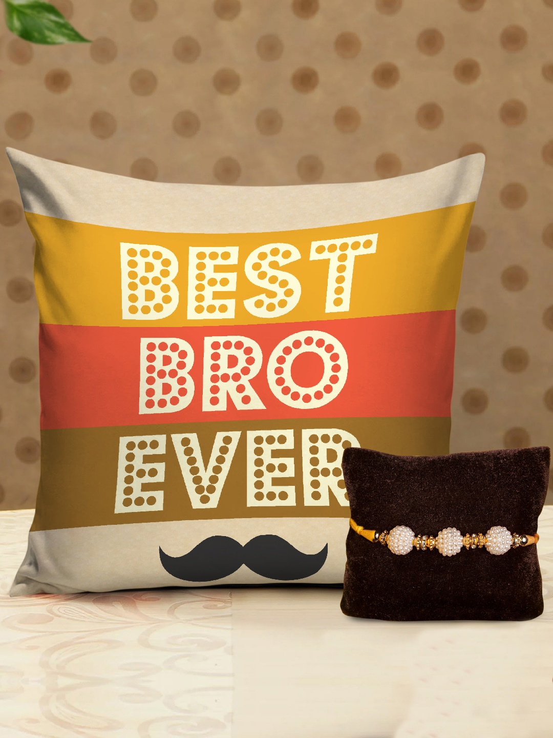 

TIED RIBBONS White & Gold-Toned Studded Rakhi Gift Set
