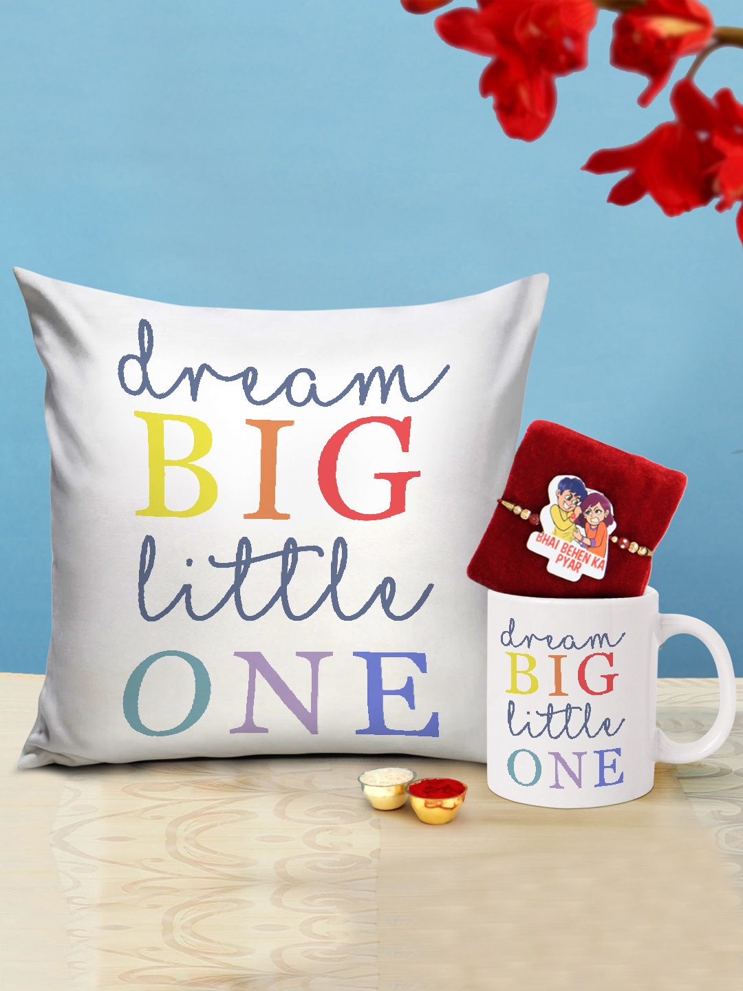 

TIED RIBBONS Men Multicoloured Printed Cushion & Coffee Mug Rakhi Gift Set, White