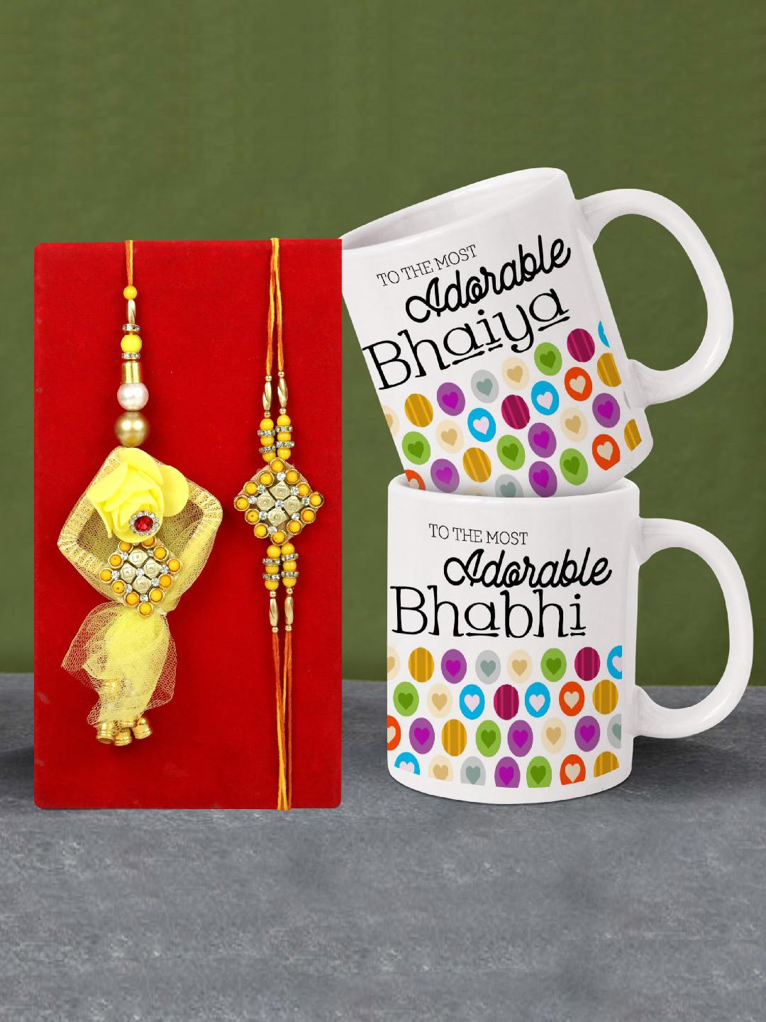 

TIED RIBBONS White & Yellow Studded Rakhi Gift Set