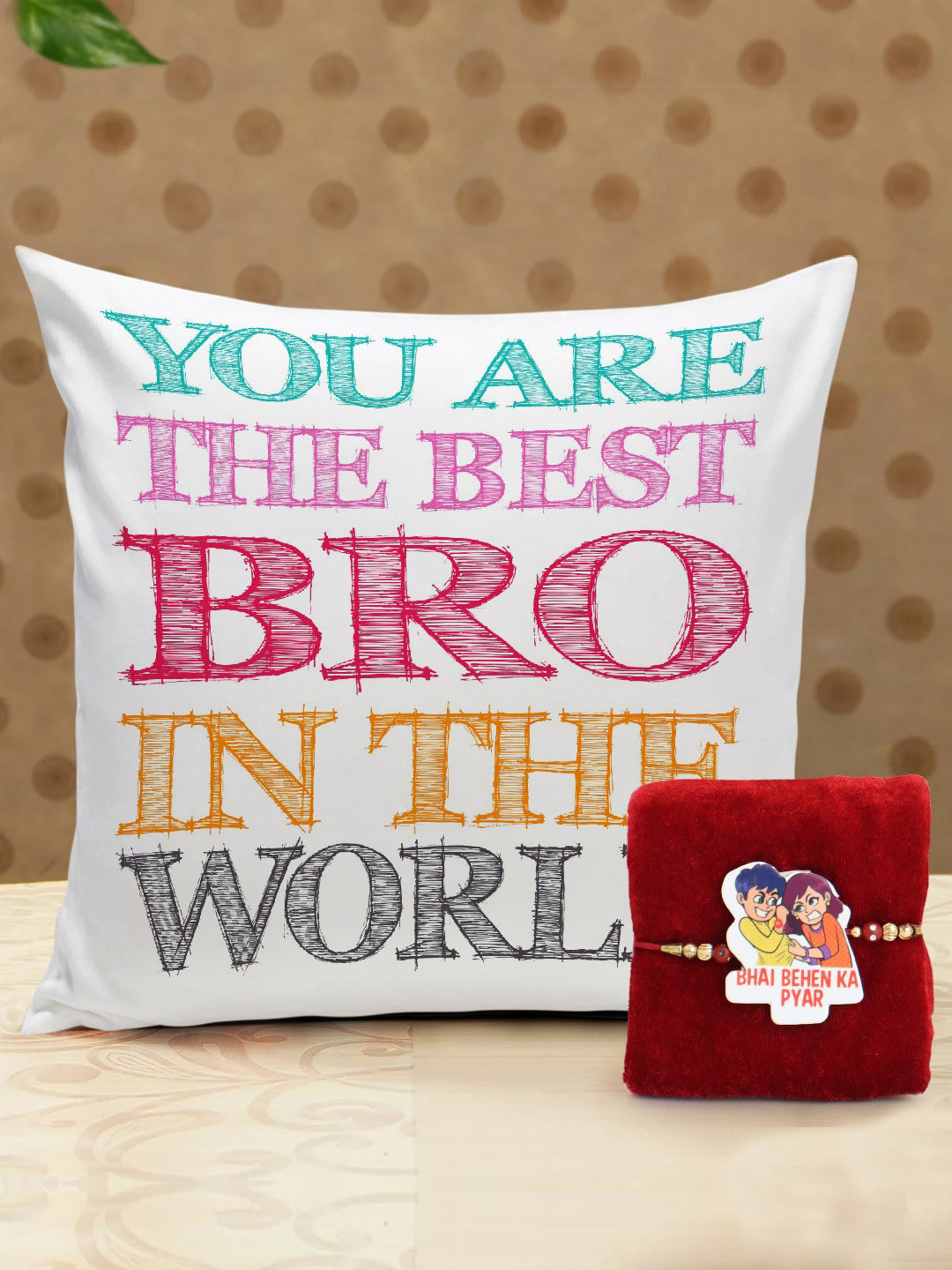 

TIED RIBBONS Cartoon Rakhi With Printed Cushion Cover & Filler Gift Set, White