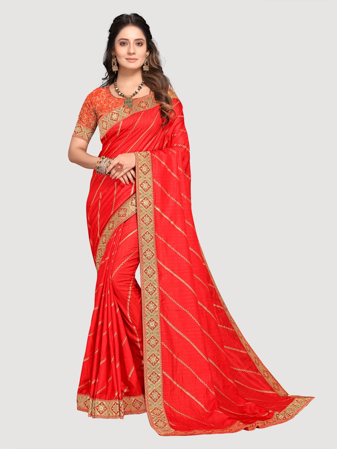 

KALINI Red & Gold-Toned Pure Cotton Banarasi Saree