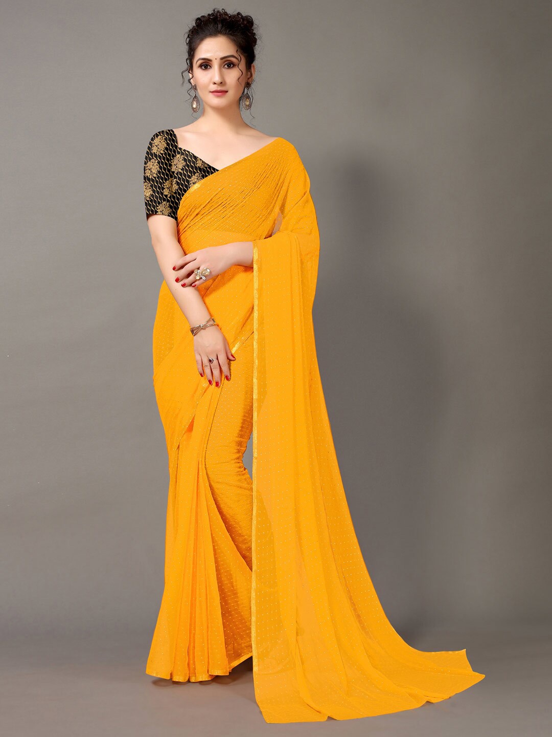 

HRITIKA Yellow & Gold-Toned Printed Saree