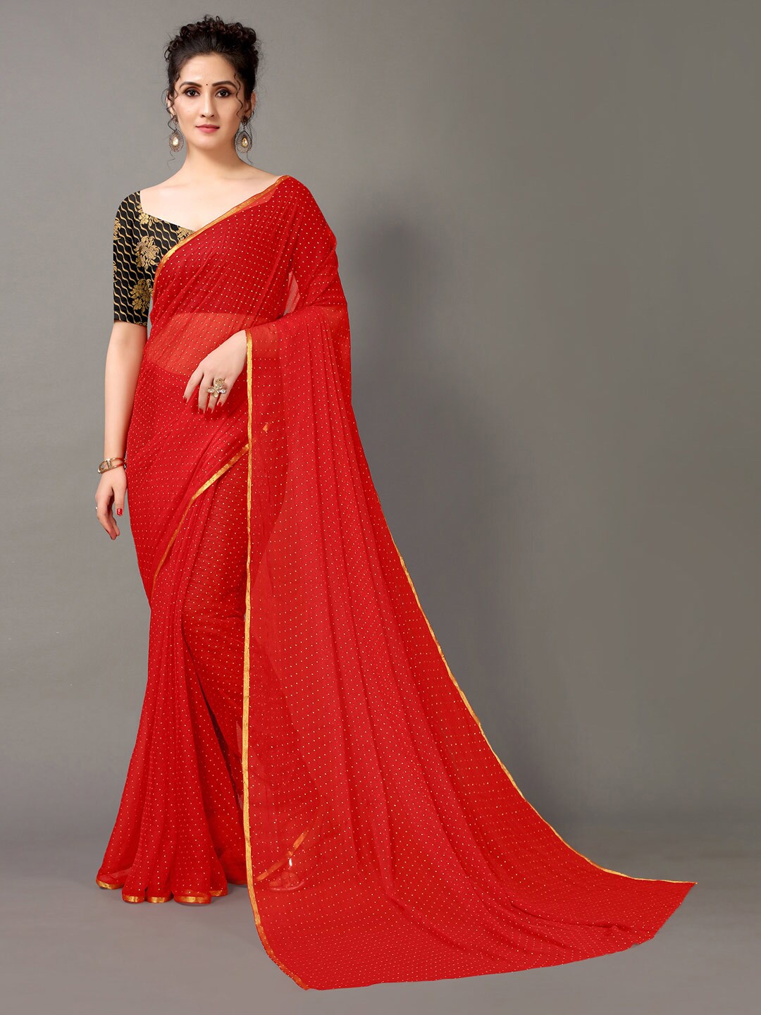 

HRITIKA Red & Gold-Toned Ethnic Motifs Saree