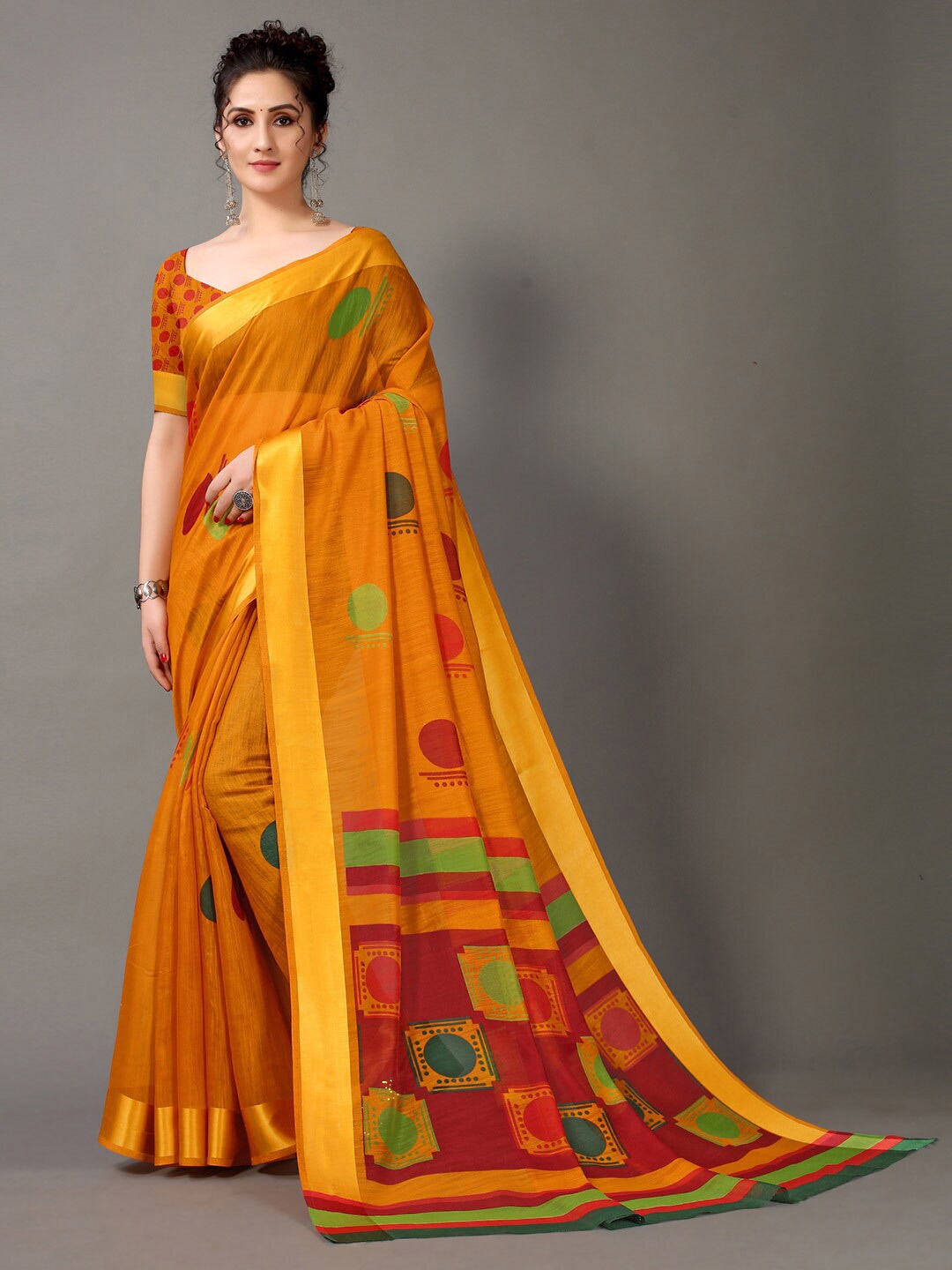 

HRITIKA Mustard & Red Saree