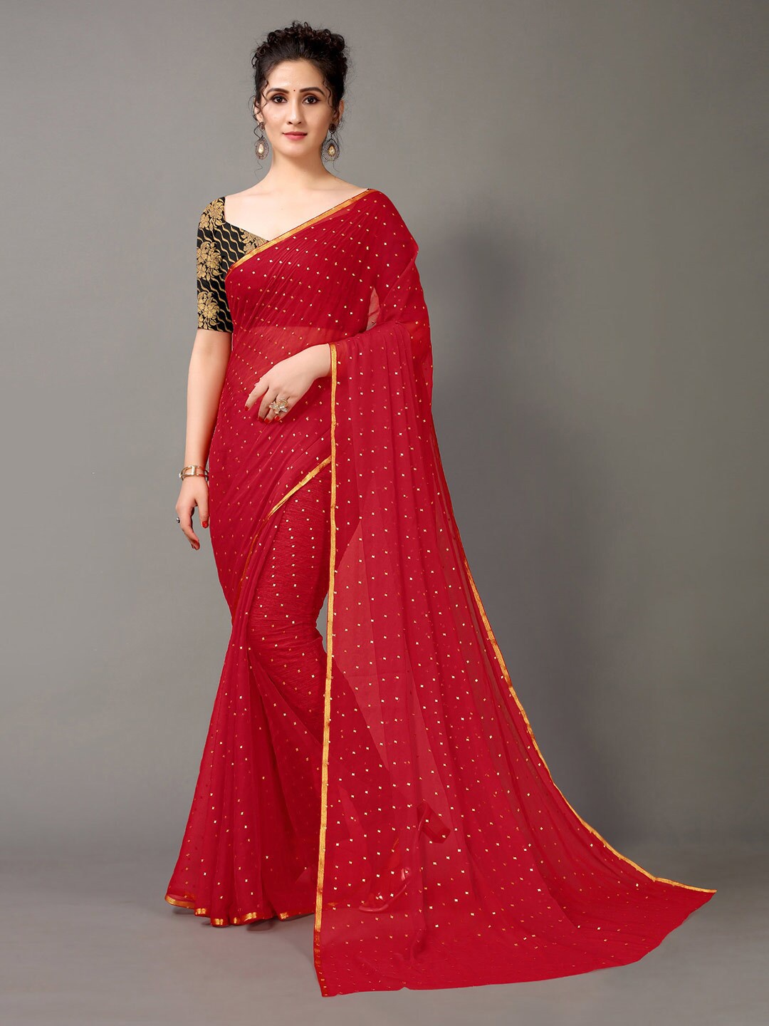 

HRITIKA Red & Gold-Toned Ethnic Motifs Saree