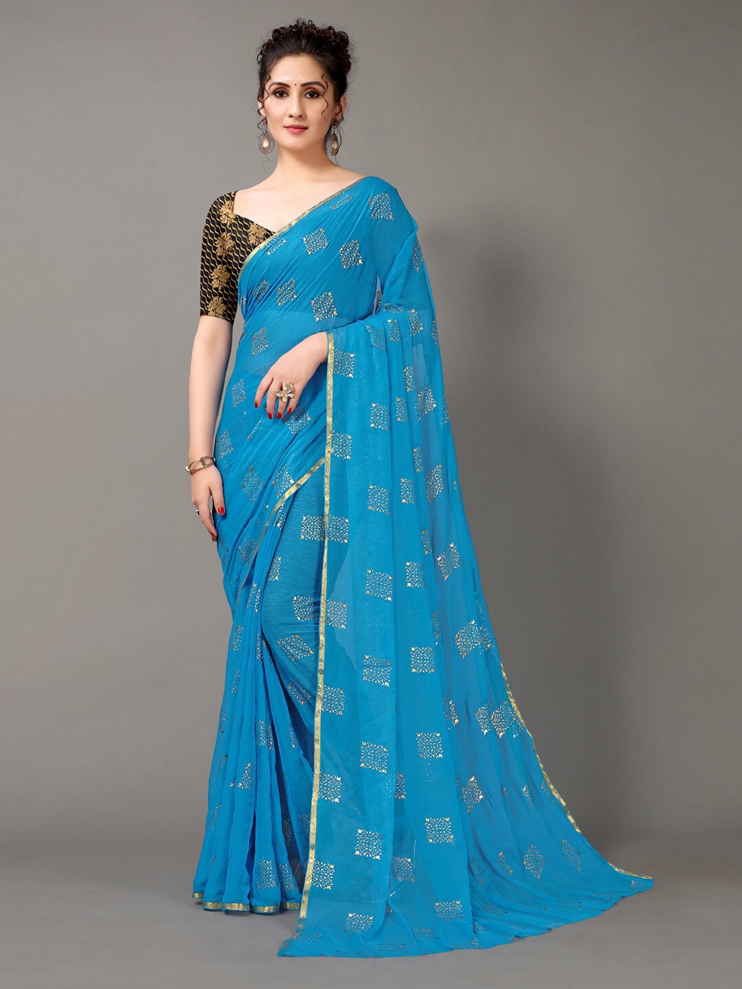 

HRITIKA Blue Ethnic Motifs Saree