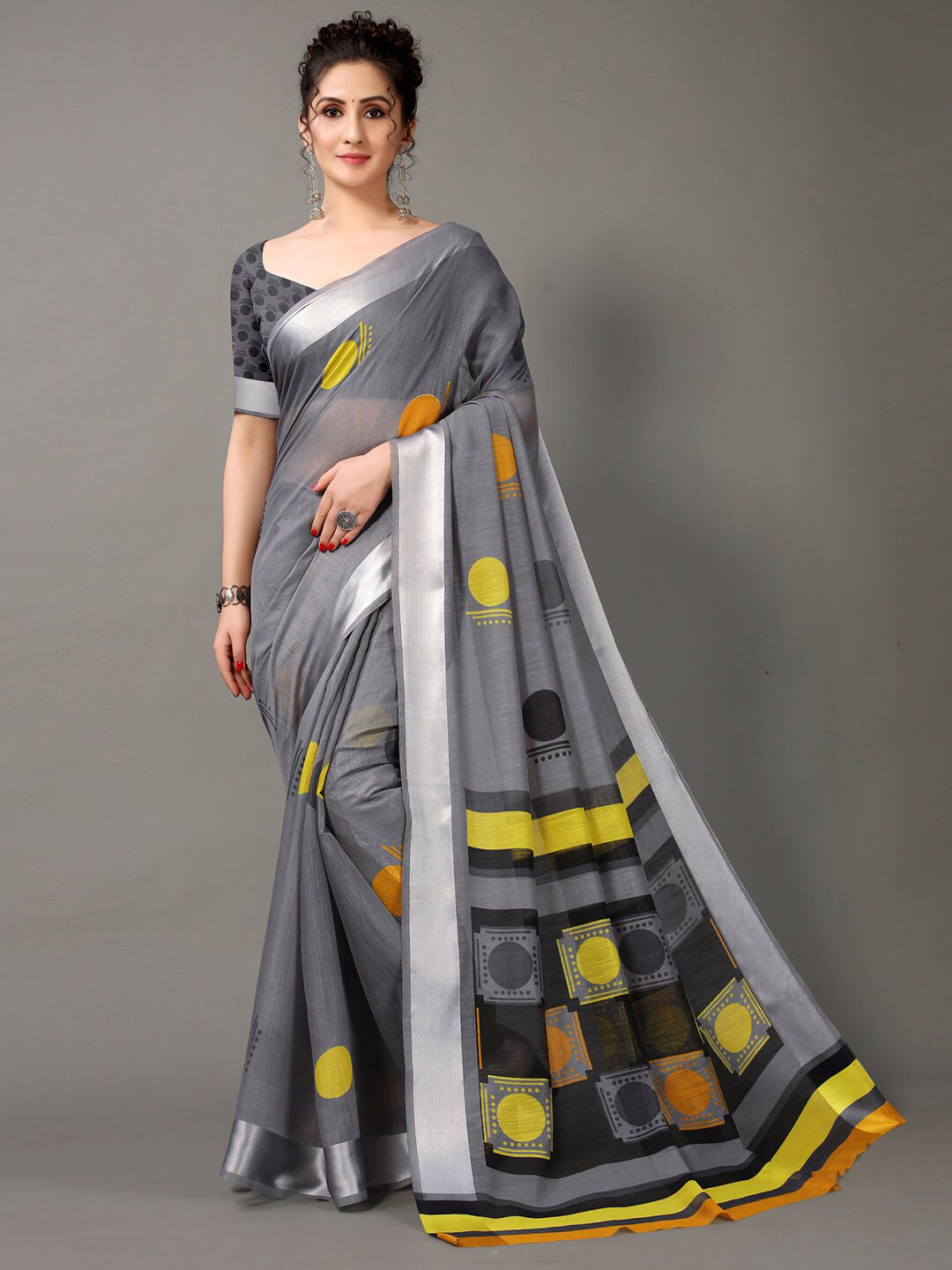 

HRITIKA Grey & Yellow Saree