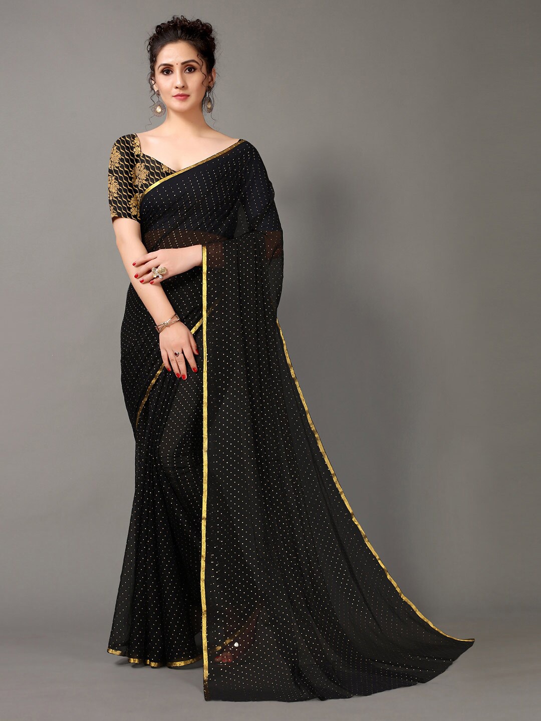 

HRITIKA Black & Gold-Toned Saree
