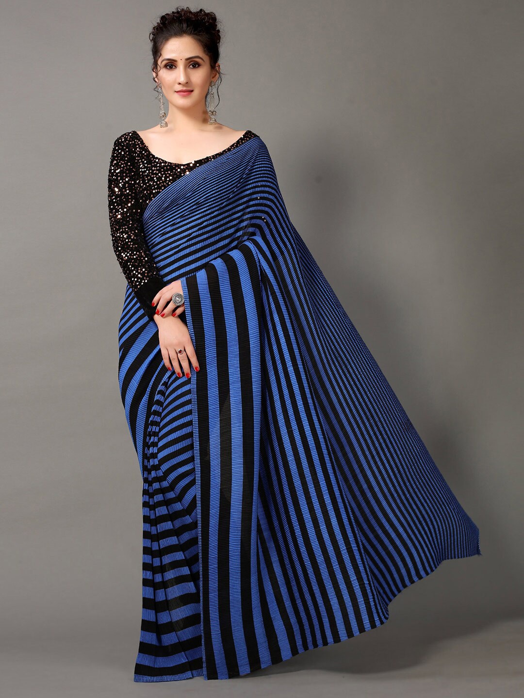 

HRITIKA Blue & Black Leheriya Saree