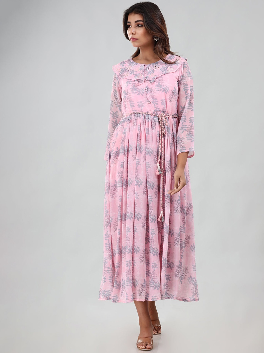 

FASHION DWAR Floral Printed Maxi Georgette Dress, Pink