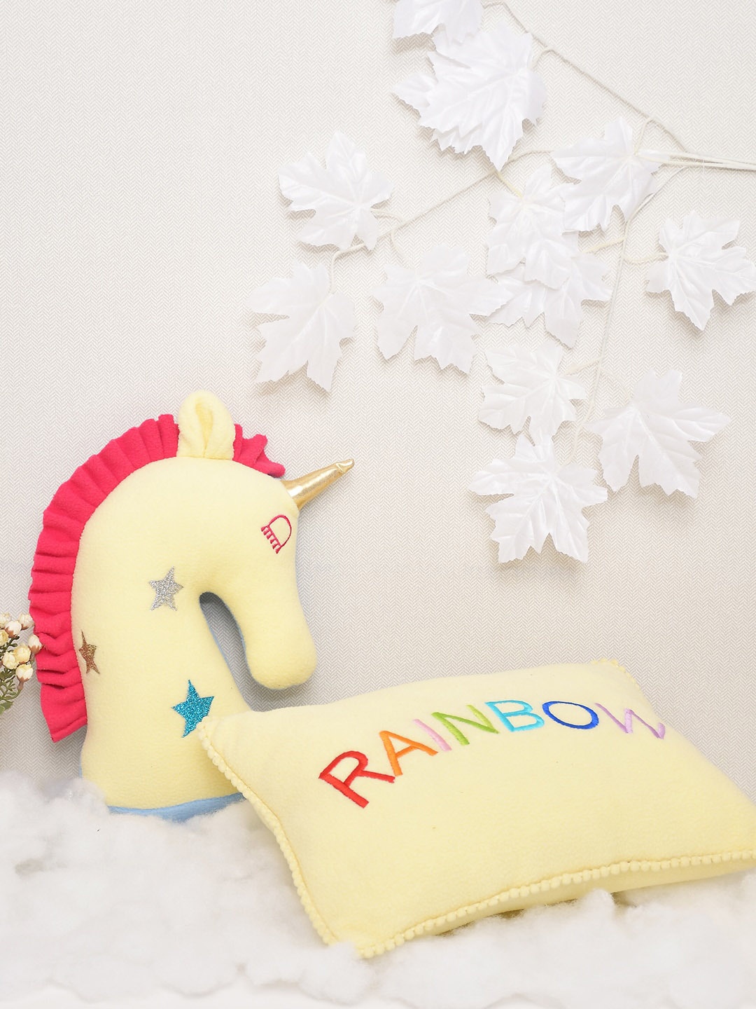 

BLANC9 Kids Set Of 2 Yellow Unicorn & Rainbow Cushions