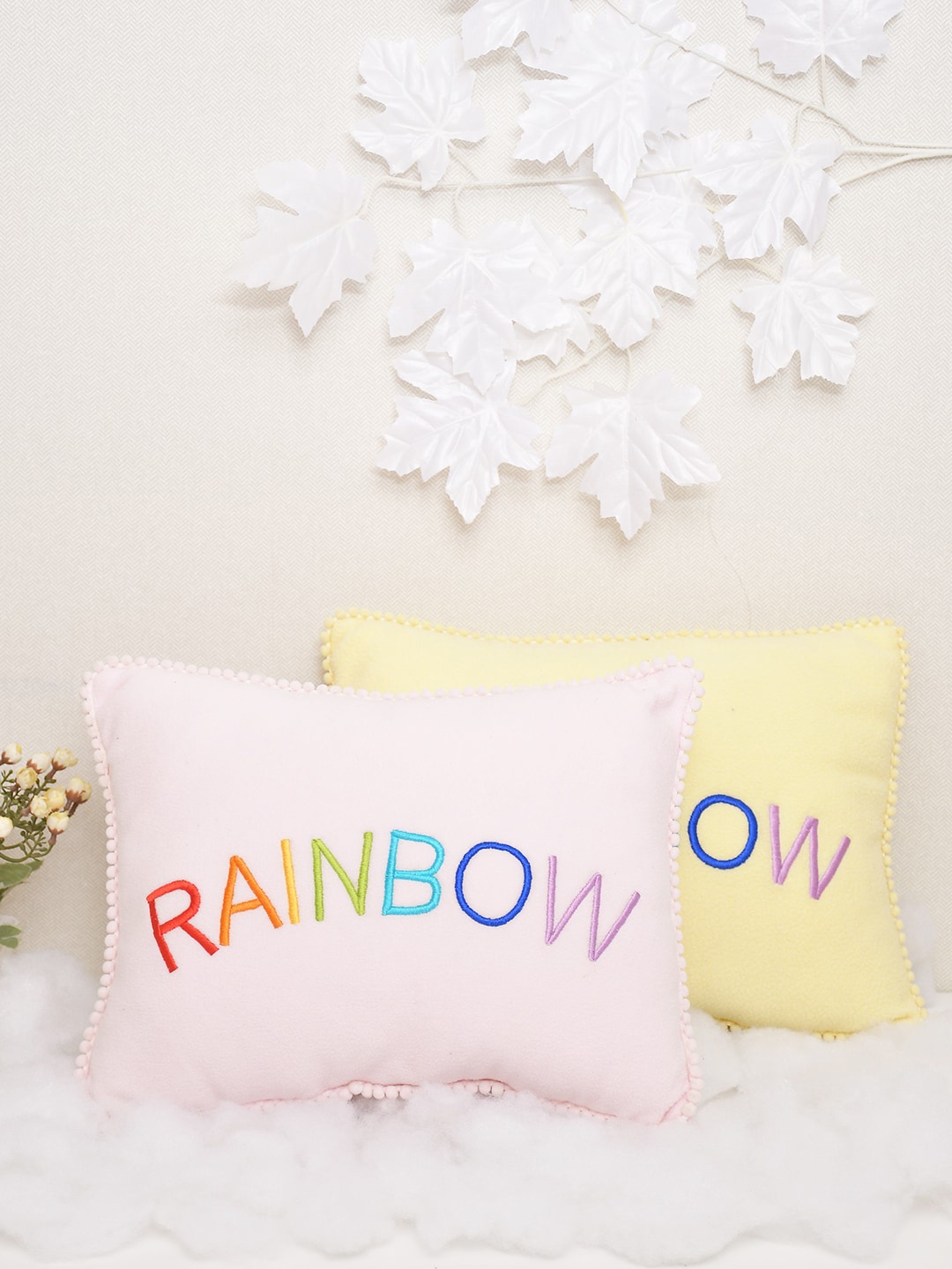 

BLANC9 Kids Set Of 2 Rainbow Printed Pre-Filled Cushions, Pink