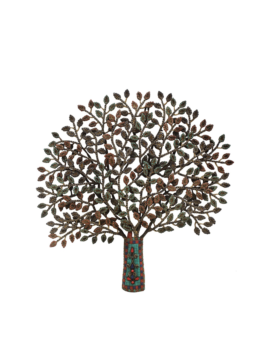 

Exotic India Gold Toned Brass Wall Mounted Tree With Inlay Work Wall Art