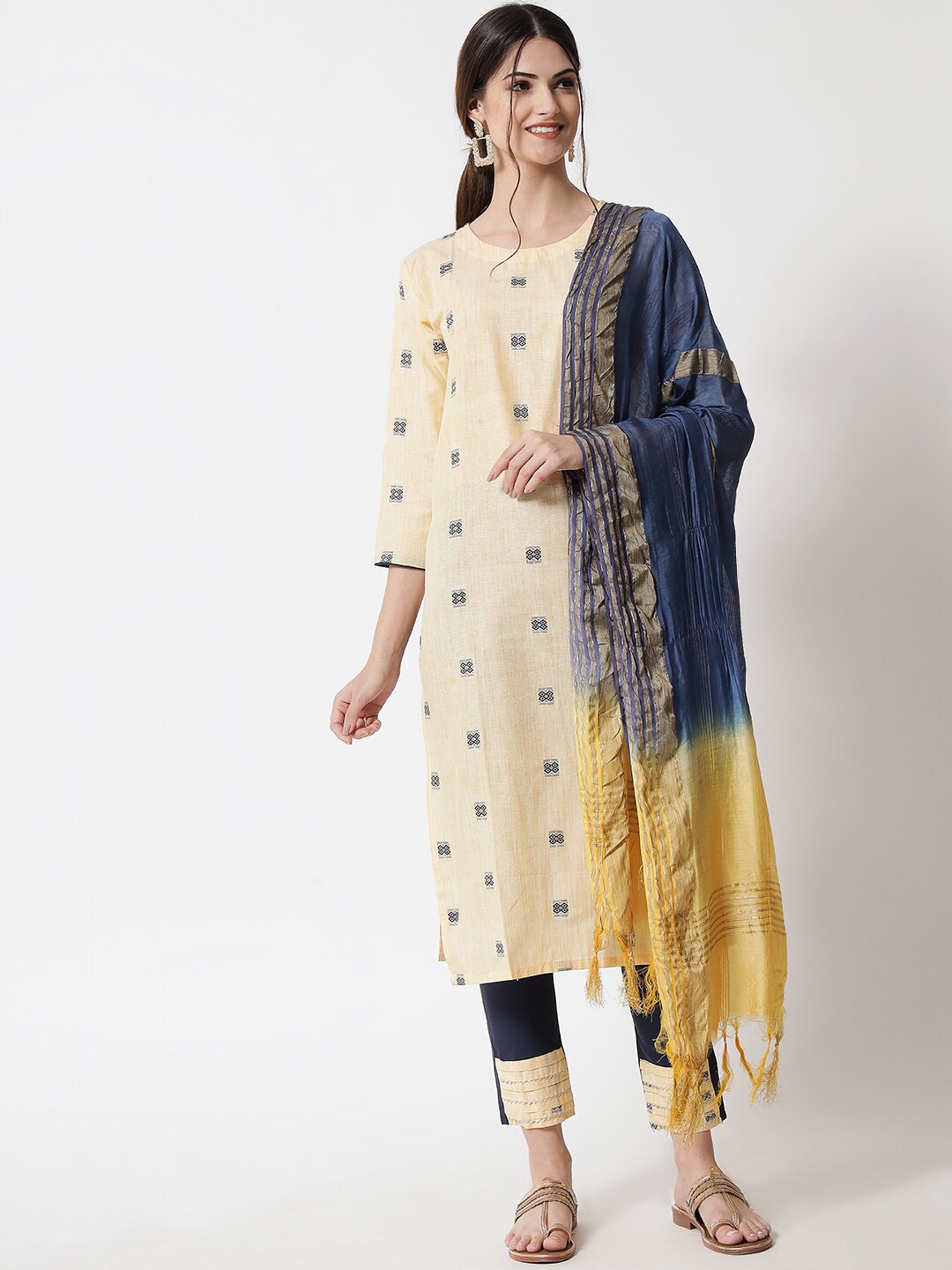 

VredeVogel Women Yellow Ethnic Motifs Pure Cotton Kurta With Trousers & Dupatta