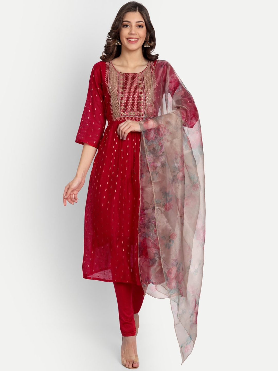 

VredeVogel Women Red Printed Kurta With Dupatta