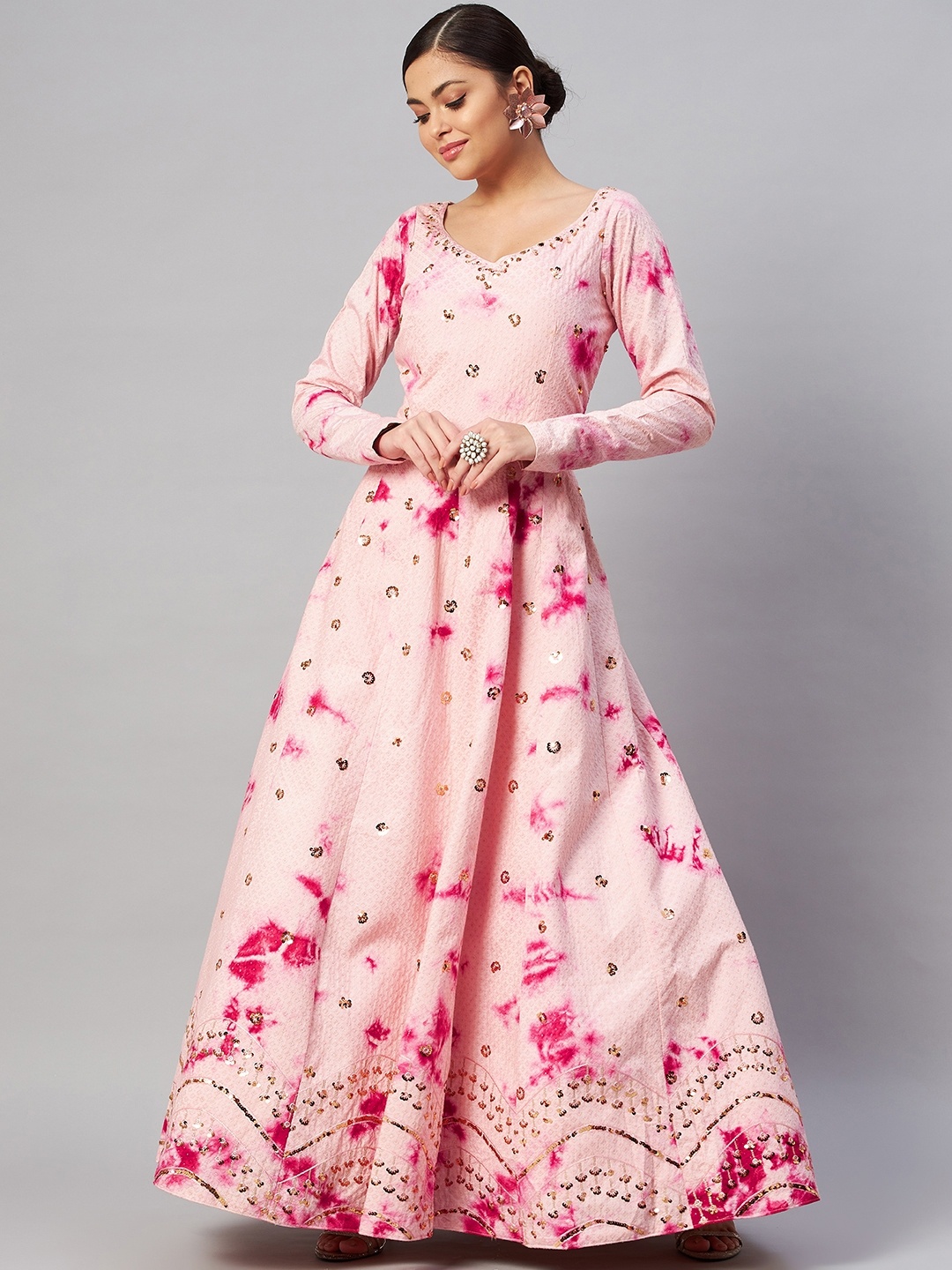 

SHUBHKALA Pink Embroidered Semi-Stitched Dress Material