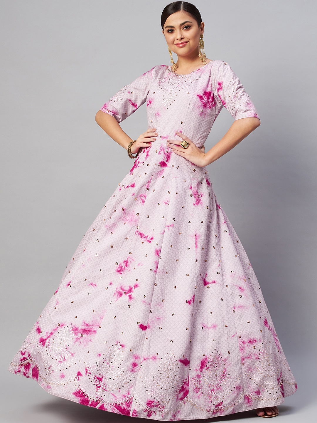 

SHUBHKALA Lavender Embroidered Semi-Stitched Dress Material