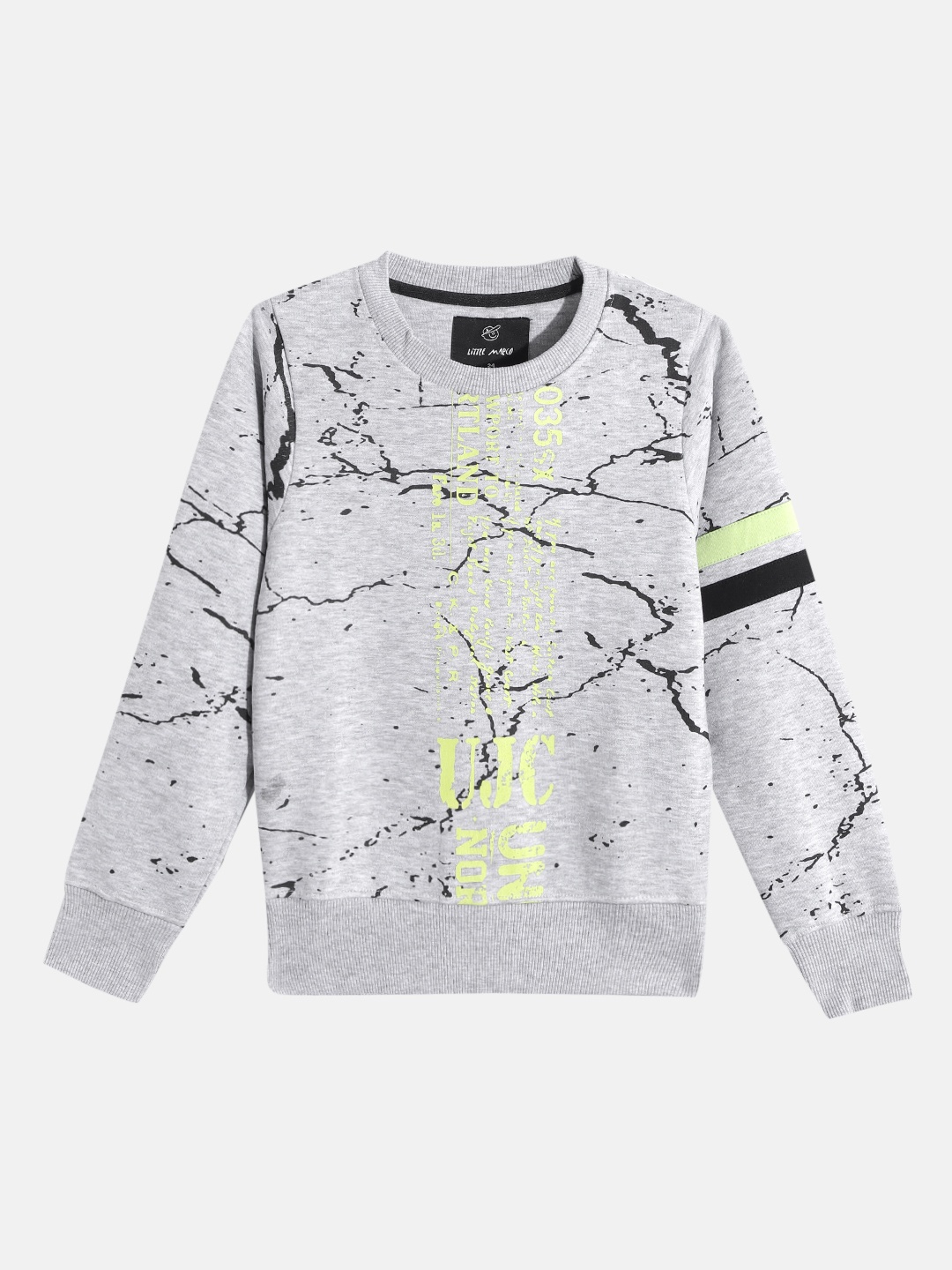 

Little Marco Boys Grey Melange & Black Abstract Printed Sweatshirt