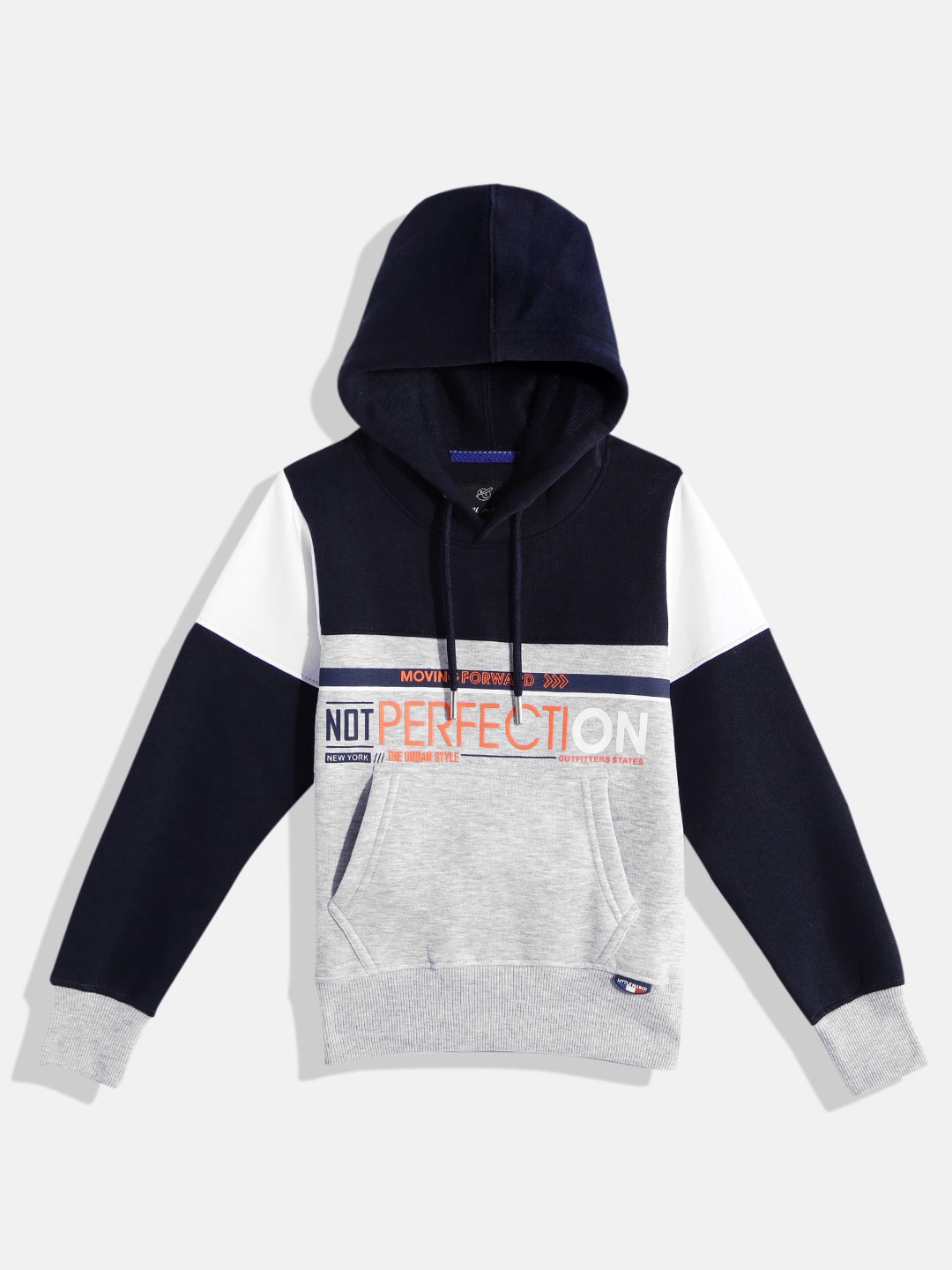 

Little Marco Boys Navy Blue & Grey Melange Colourblocked Hood Sweatshirt