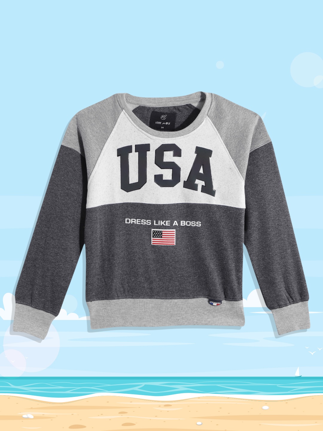 

Little Marco Boys Grey & Off-White Colourblocked Sweatshirt with Printed Detail