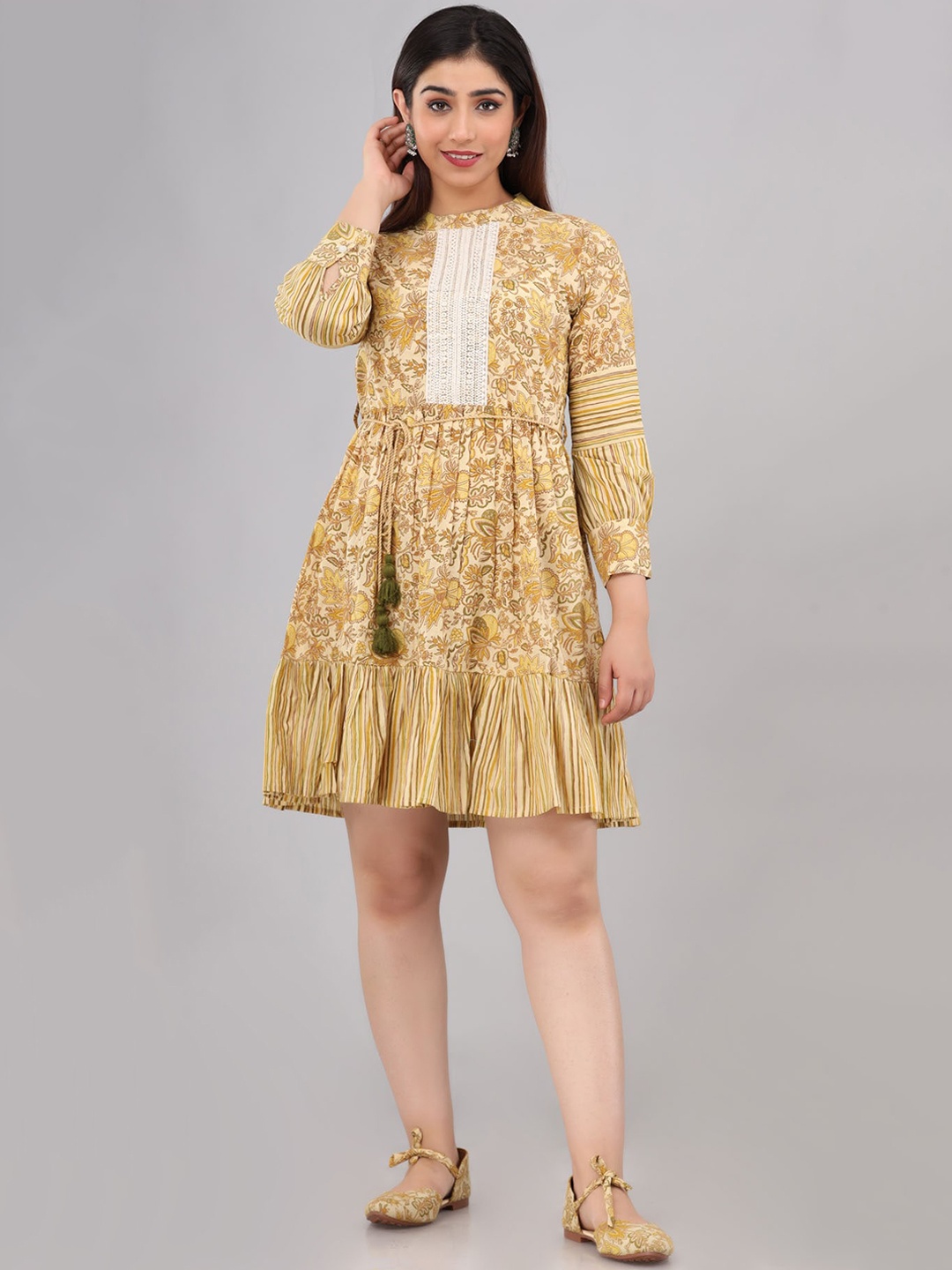 

FASHION DWAR Yellow Floral Short Dress