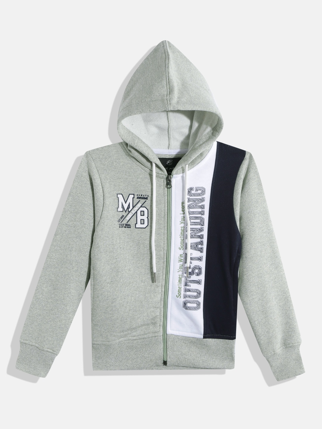 

Little Marco Boys Mint Green & White Colourblocked Hooded Sweatshirt with Printed Detail