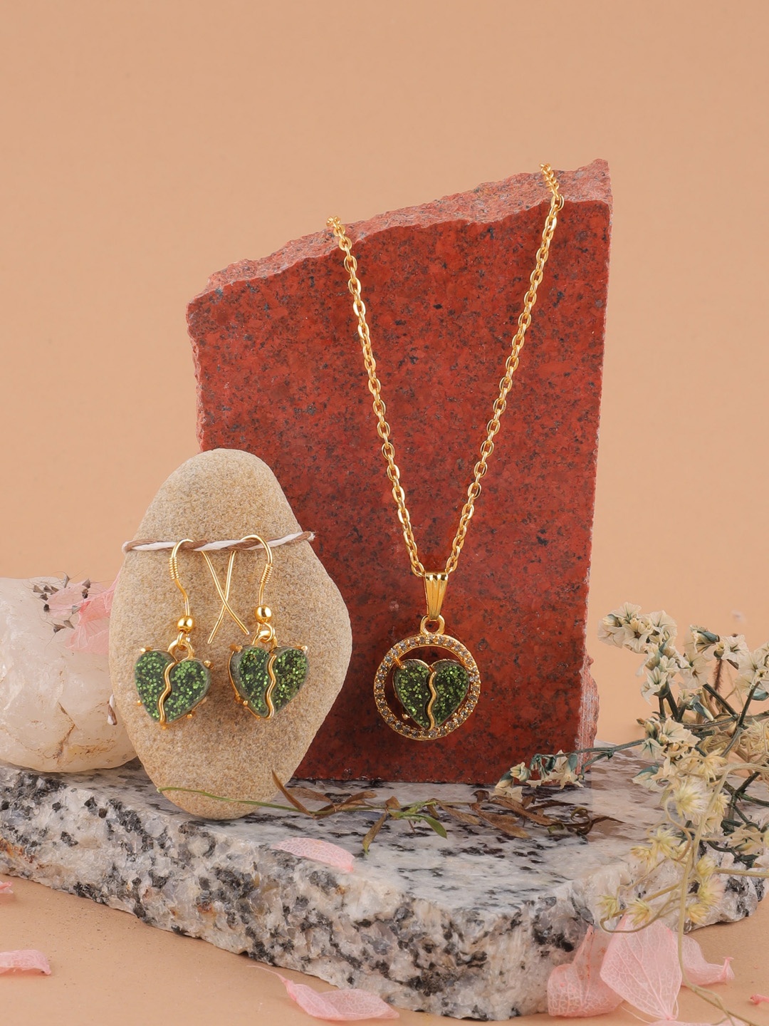 

Brado Jewellery Gold-Plated Green AD Studded Jewellery Set