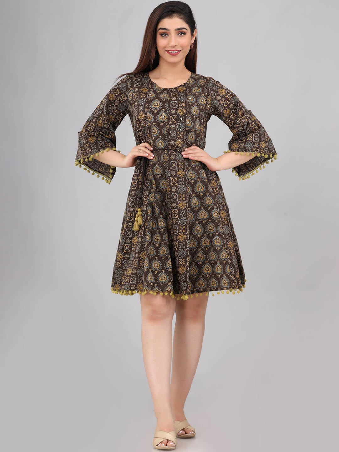 

FASHION DWAR Women Brown Ethnic Cotton Dress