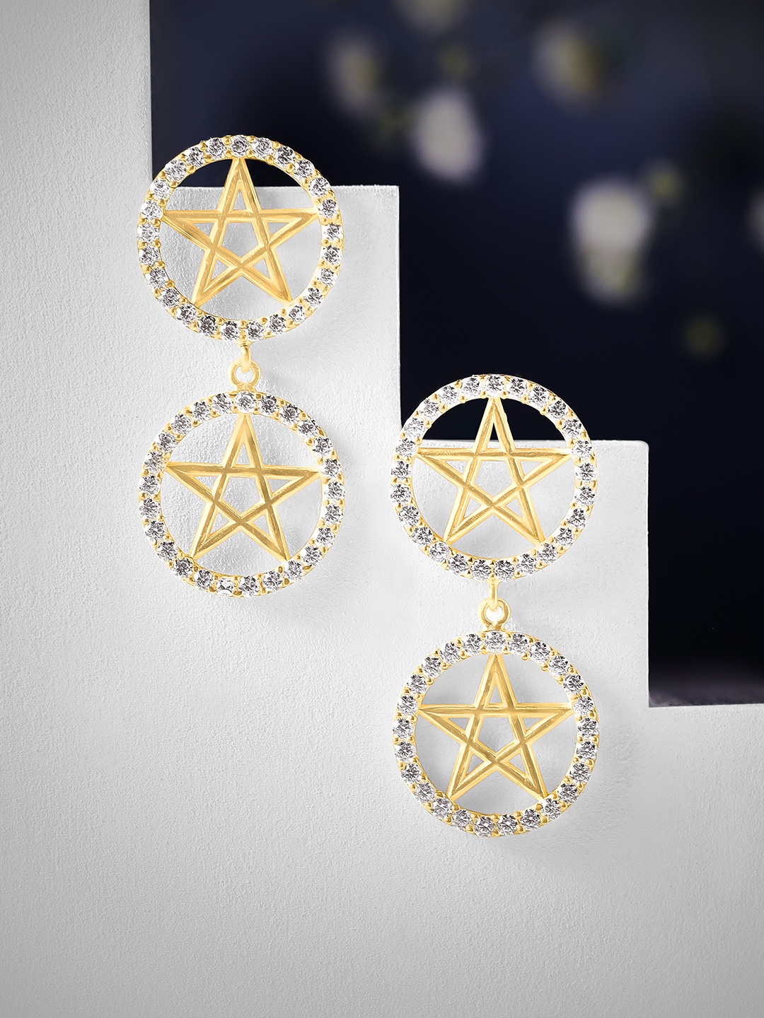 

Rubans 925 Sterling Silver Gold-Plated Sparkle Like A Star Drop Earrings
