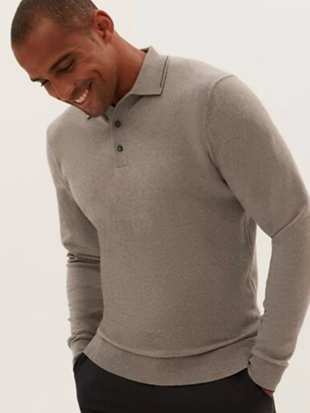 

Marks & Spencer Men Grey Polo Collar T-shirt