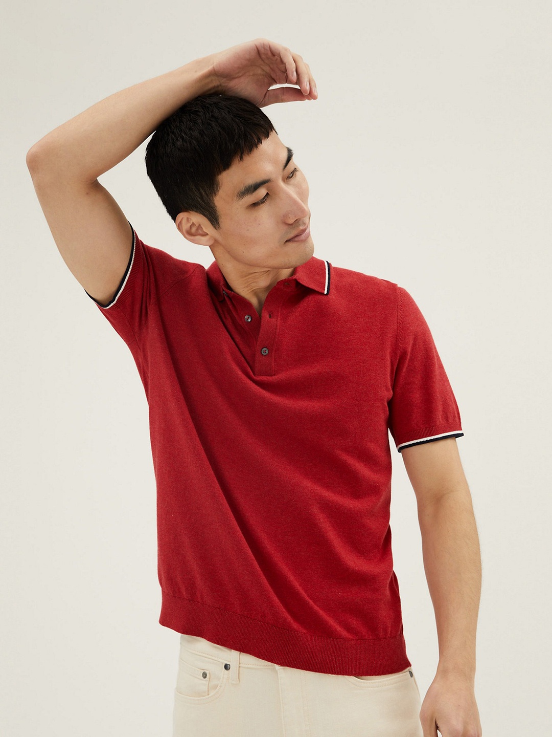 

Marks & Spencer Men Red Solid Polo Collar T-shirt