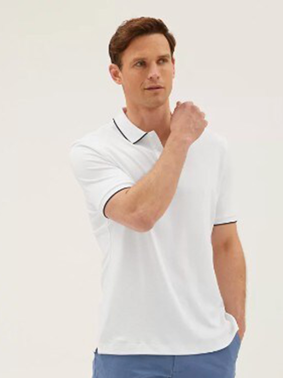 

Marks & Spencer Men White Polo Collar T-shirt