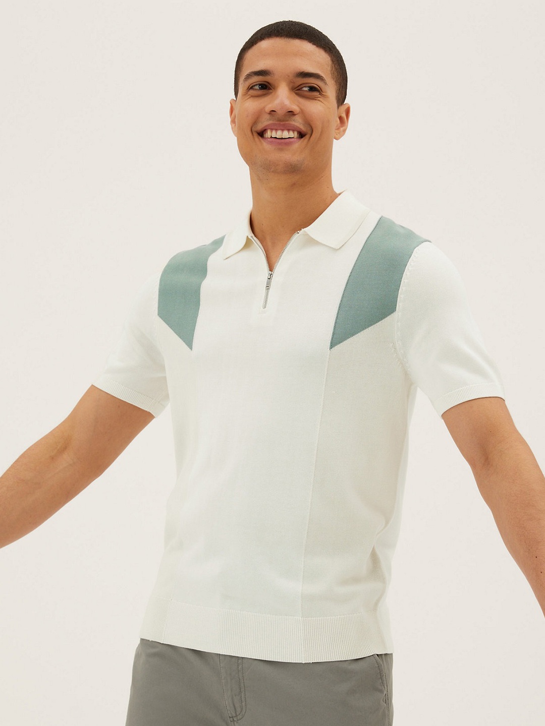 

Marks & Spencer Men White Polo Collar T-shirt
