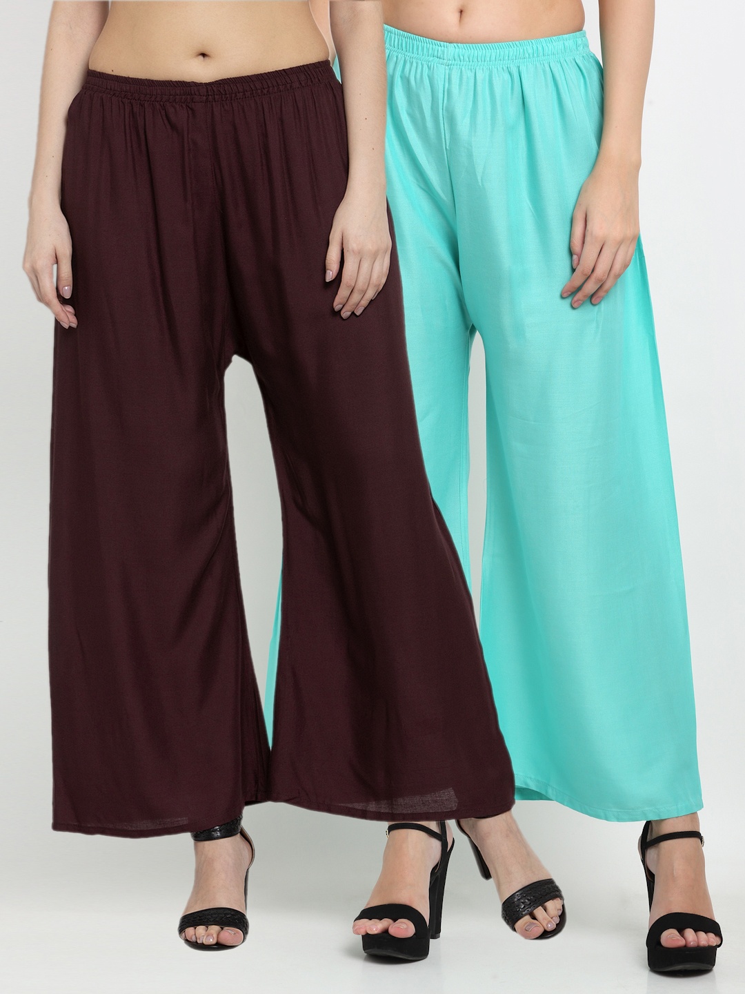 

Miaz Lifestyle Women Pack Of 2 Blue & Brown 2 Flared Knitted Palazzos