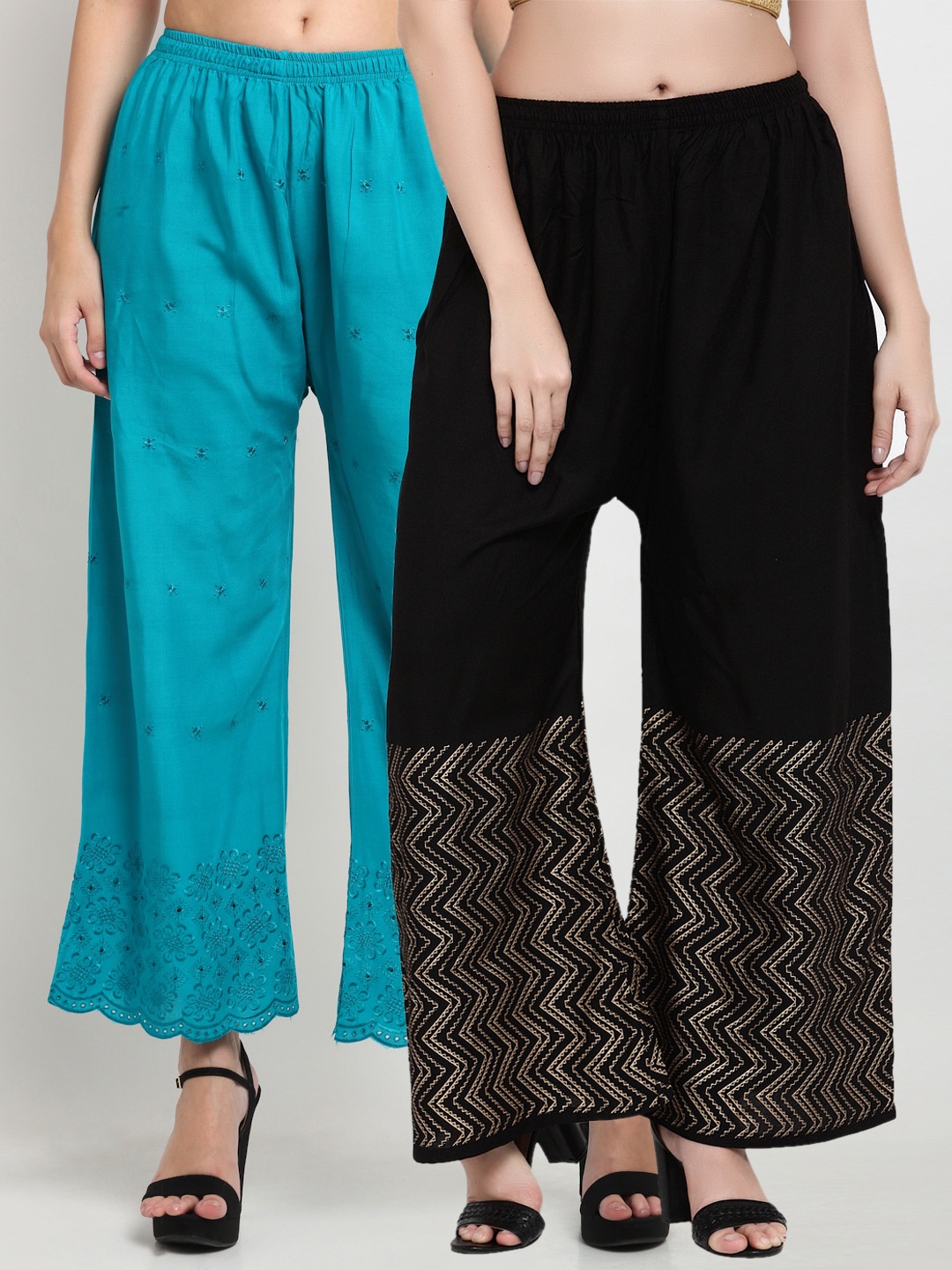 

Miaz Lifestyle Women Blue & Turquoise Blue 2 Flared Knitted Palazzos
