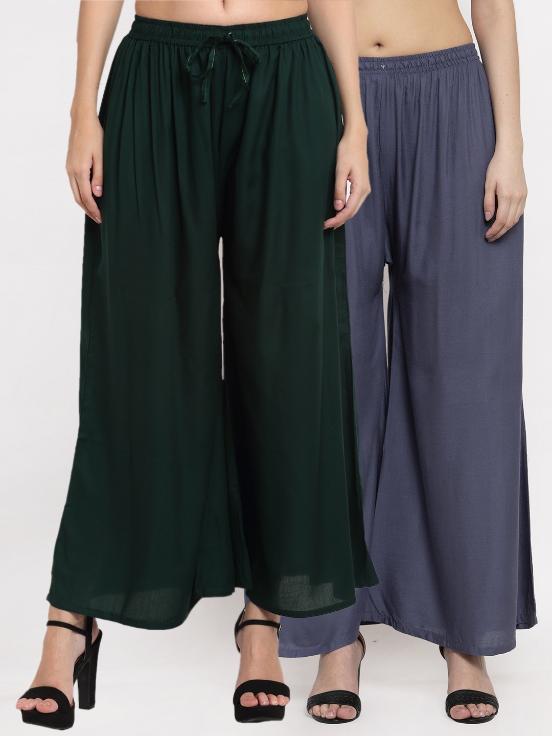

Miaz Lifestyle Women Pack Of 2 Grey & Green Flared Knitted Palazzos