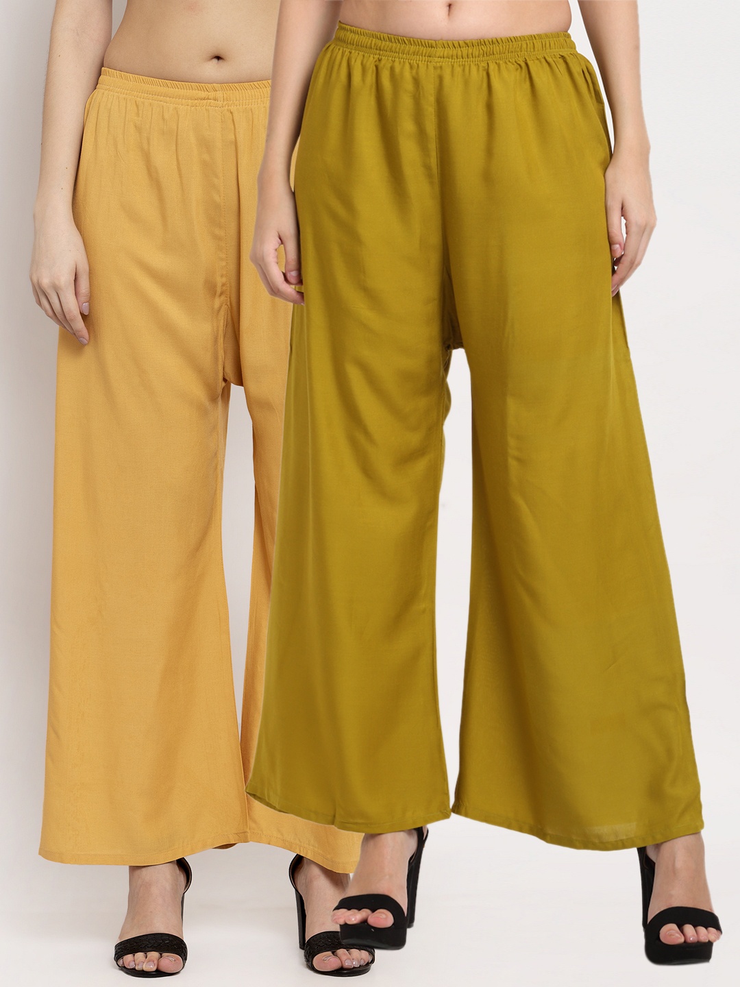 

Miaz Lifestyle Women Olive Green & Beige 2 Flared Knitted Ethnic Palazzos