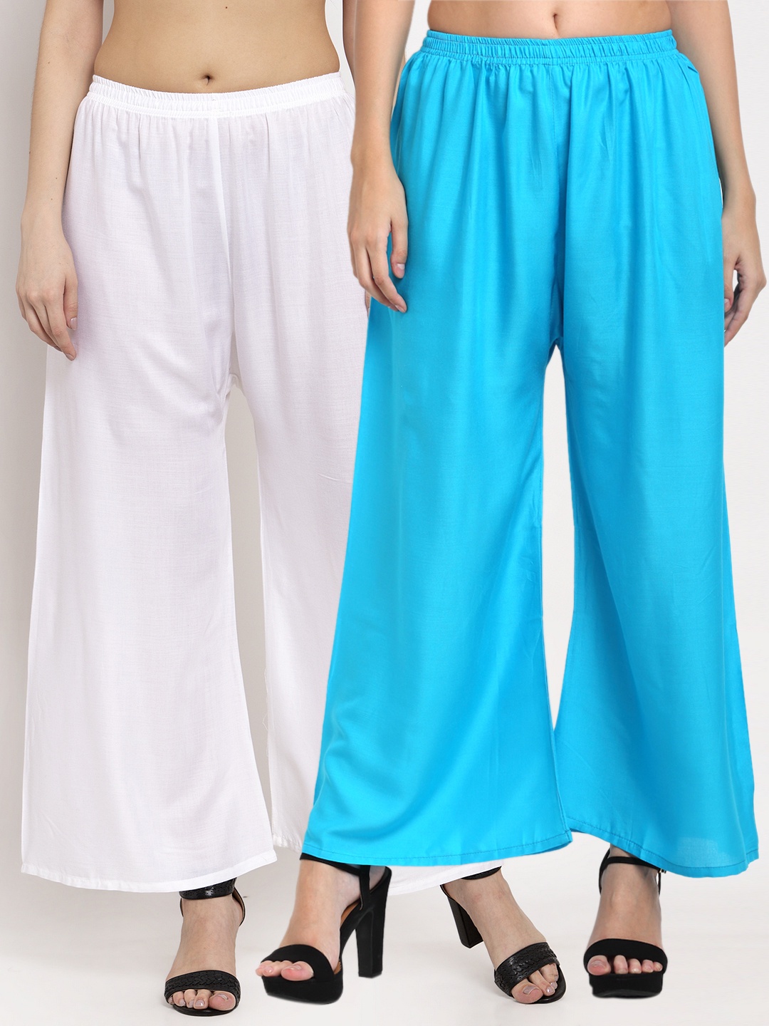 

Miaz Lifestyle Women Pack Of 2 Blue & White 2 Flared Knitted Palazzos