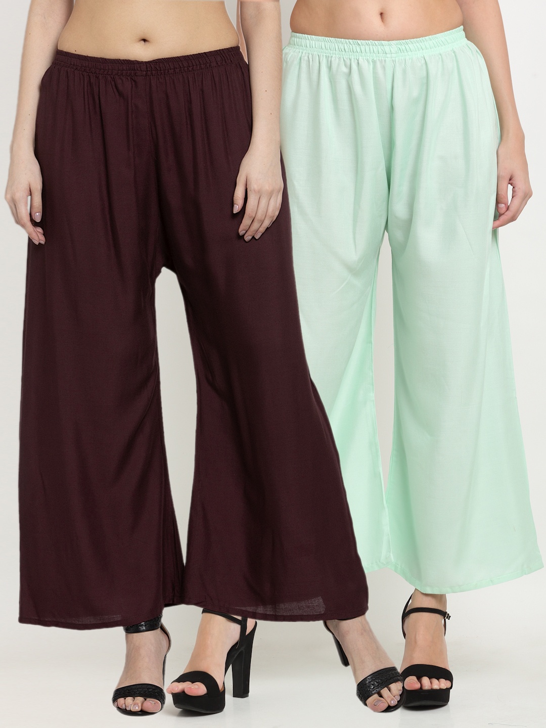 

Miaz Lifestyle Women Brown & Green Flared Knitted Palazzos Pack Of 2