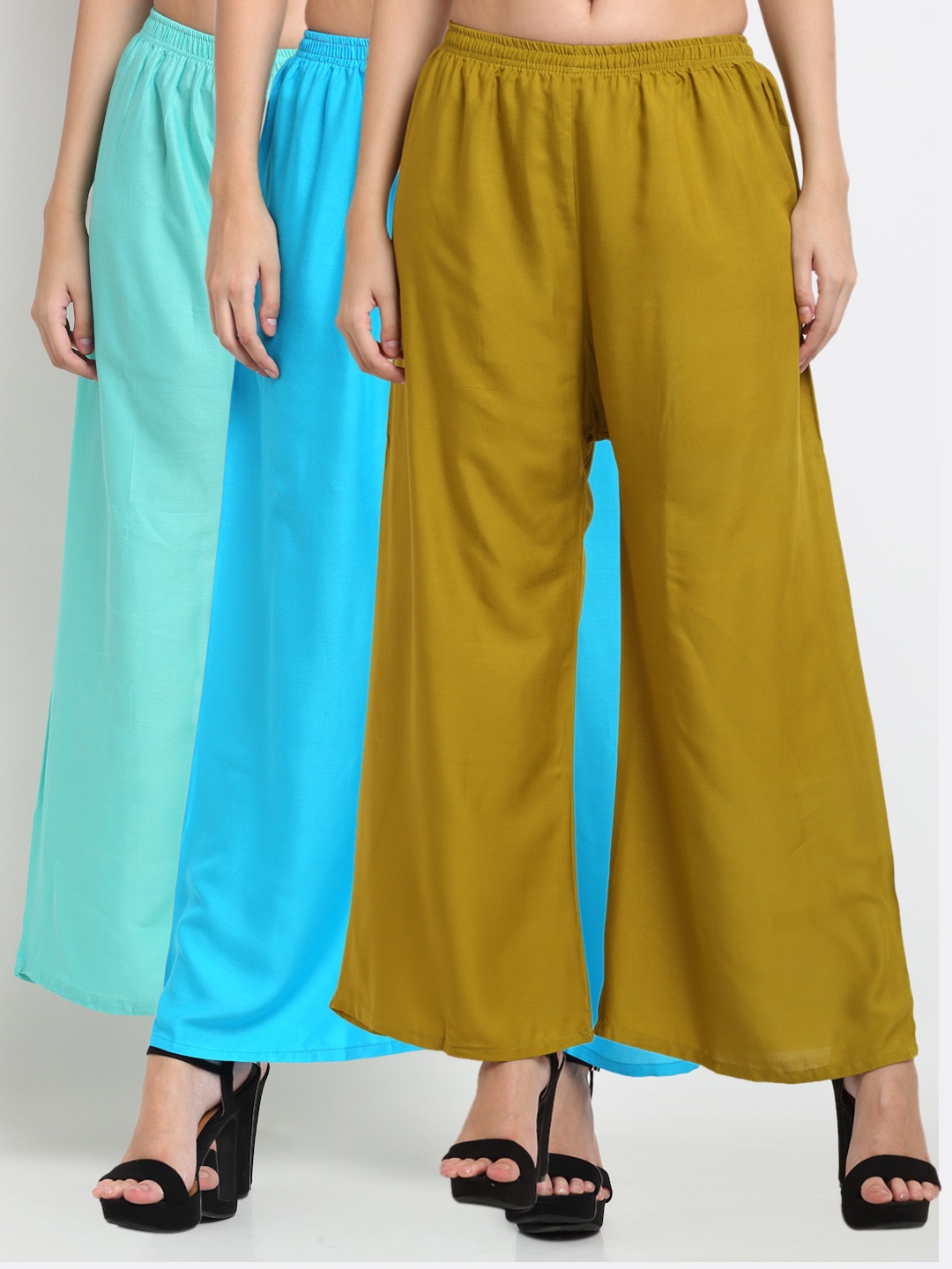 

Miaz Lifestyle Women Pack of 2 Wide Leg Palazzos, Olive